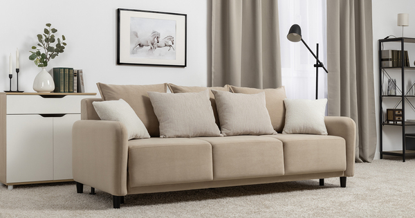 Диван-кровать прямой Дакота ТД 582 велюр Vendetta 02 кремовый, Riga 1598 z1 col 6 бежевый, Romeo 02