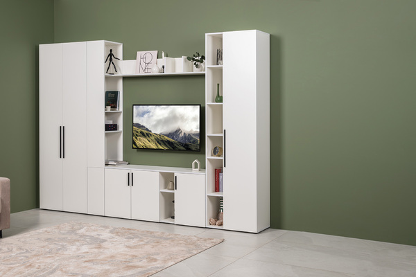 Гостиная Эйр композиция 1 белый PE шагрень, собирается на любую сторону