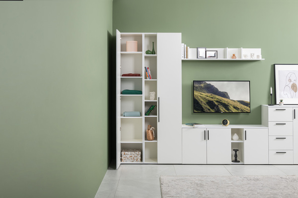 Шкаф-пенал Эйр 16.324.01 белый РЕ шагрень, собирается на любую сторону