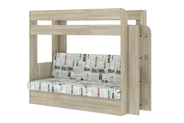 Кровать детская двухъярусная Карамель 75 Дуб Сонома, диван - велюр Газета (сборка на любую сторону) спальное место верх 80х190, низ 120х185
