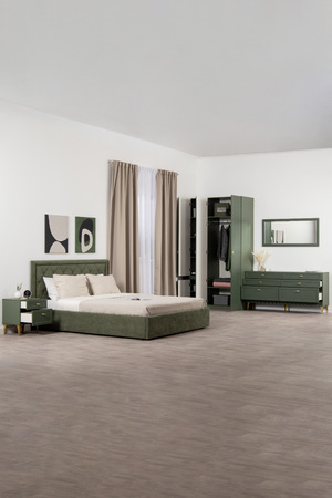 Комод Марион 16.256 дымчатый зеленый K521, олива шагрень AG 1050 ПВХ, белый PE шагрень