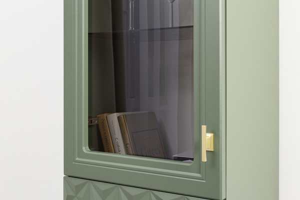 Шкаф навесной Марион 16.334 дымчатый зеленый K521, олива шагрень AG 1050 ПВХ (собирается на любую сторону)