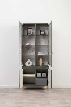 Гостиная Марион композиция 2 дымчатый зеленый K521, олива шагрень AG 1050 ПВХ, белый PE шагрень (собирается на любую сторону)