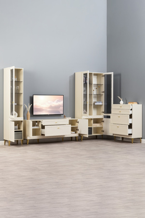 Гостиная Марион композиция 2 слоновая кость С341 PE, слоновая кость 6898 ПВХ, белый PE шагрень (собирается на любую сторону)