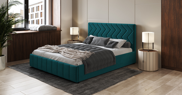 Кровать Милана 160 велюр сине-зеленый с ортопедическим основанием и подъемным механизмом