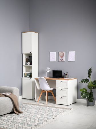 Стеллаж Остин 16.427 белый PE шагрень, дуб золотой CRAFT, белая шагрень 4101 ПВХ, сборка на любую сторону