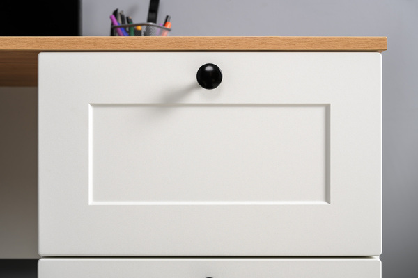 Стол письменный Остин 12.159 белый PE шагрень, дуб золотой CRAFT, белая шагрень 4101 ПВХ, сборка на любую сторону