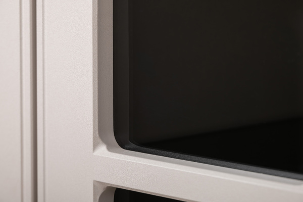 Гостиная Ричфорд композиция 2 без карнизов, кашемир 5981 BS, моно керамика D166-2 ПВХ, белый PE шагрень (собирается на любую сторону)