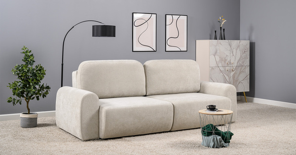 Диван-кровать прямой Тэдди 1505 композиция 1, букле Pique 010 светло-серый, модульная система