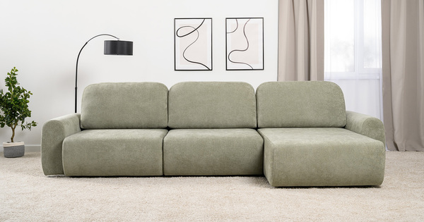 Диван-кровать угловой Тэдди 1503 композиция 3, букле Pique 007 оливковый, модульная система, сборка на любую сторону